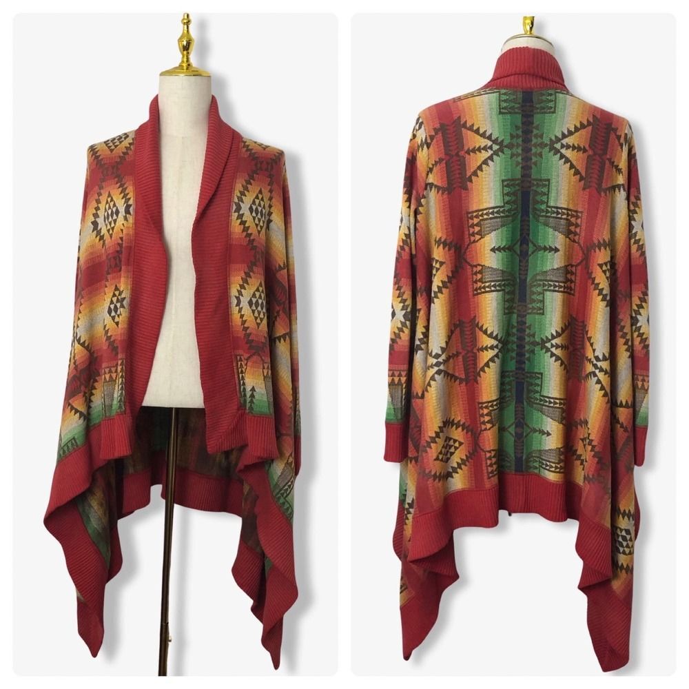 Ralph Lauren Womens Aztec Cardigan Sweater L/XL Shawl Collar Flaw